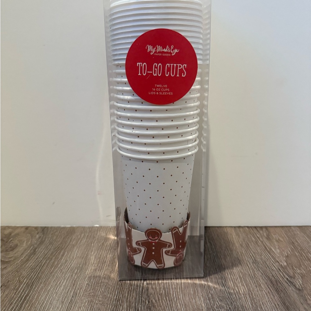 Super Cute Gingerbread Design To-Go Cups- 16 oz- Set of 12- NWT